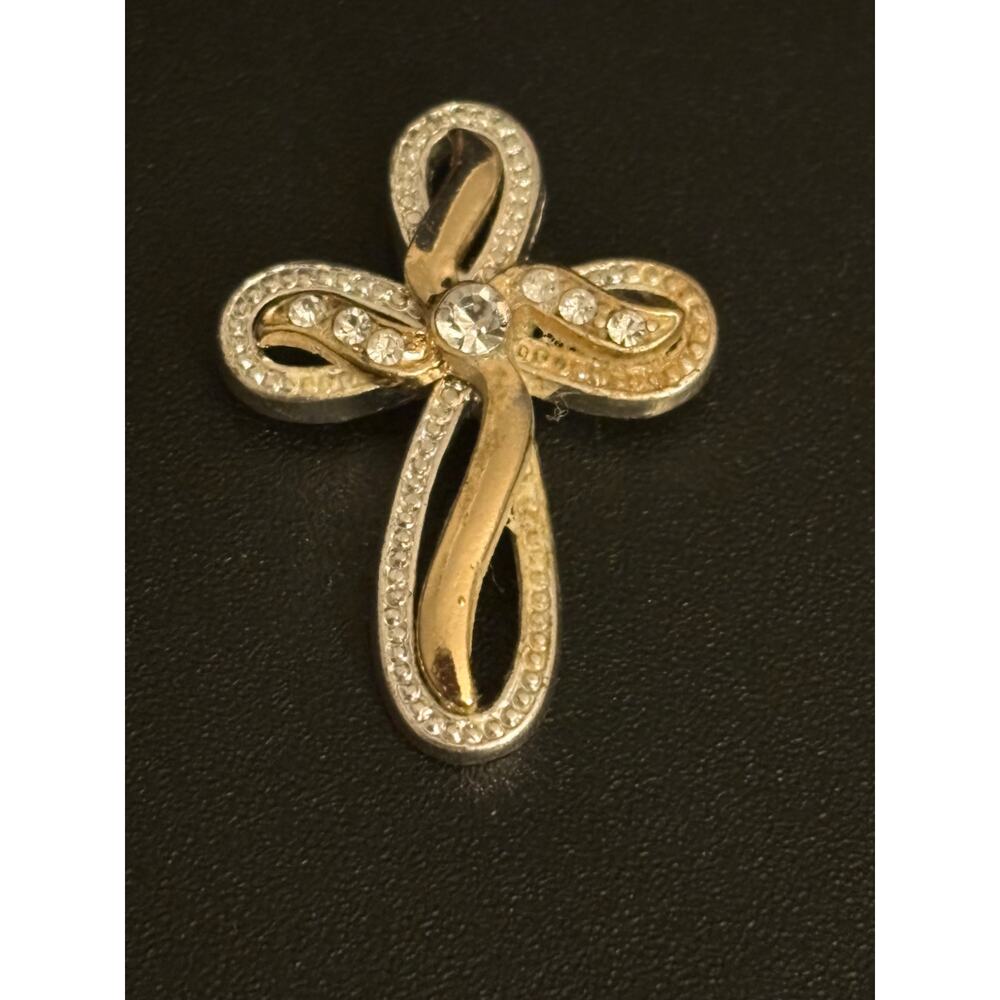 Vintage Two Tone Rhinestone Cross Pendant